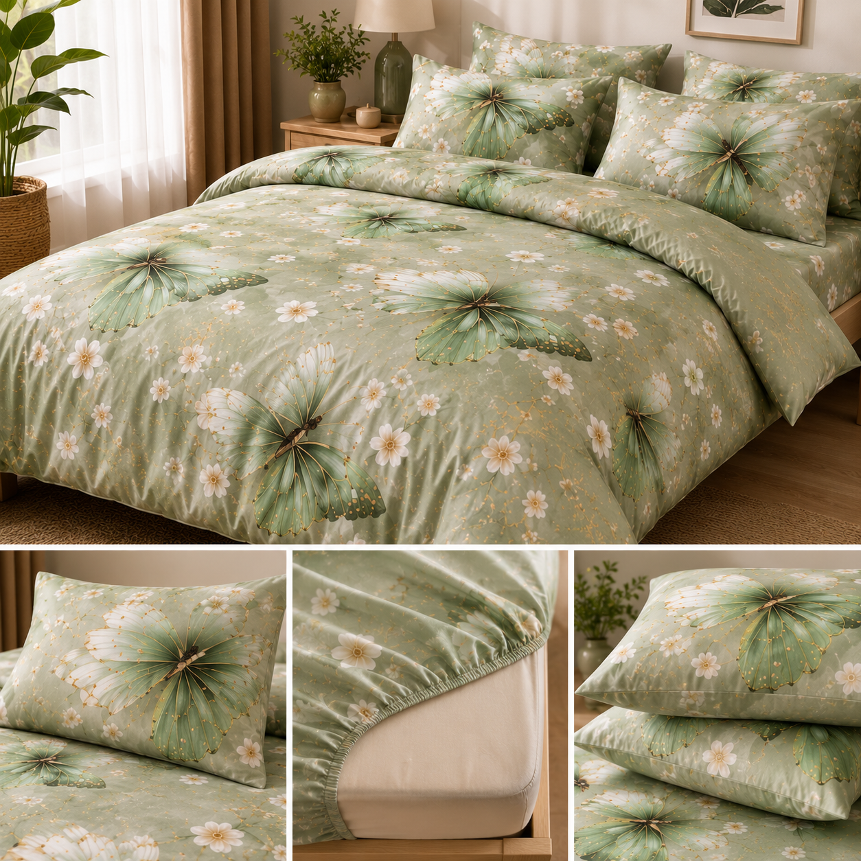 ✨ Lenjerie de Pat cu Elastic Premium Pucioasa – 4 Piese
