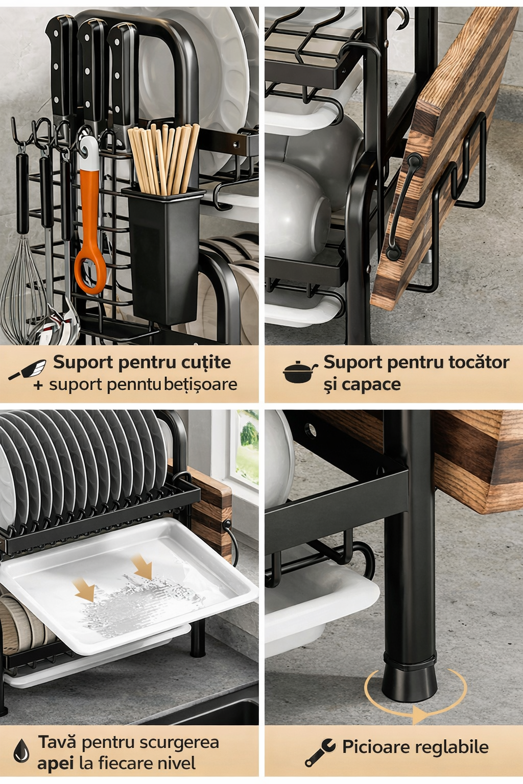 Scurgator de Vase Metalic pe 3 Rafturi