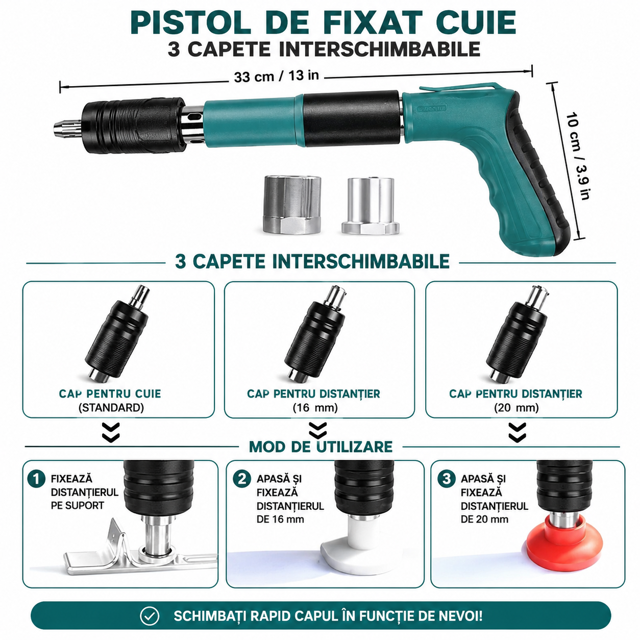 Trusa Pistol de Cuie cu Accesorii si 100 Cuie Incluse