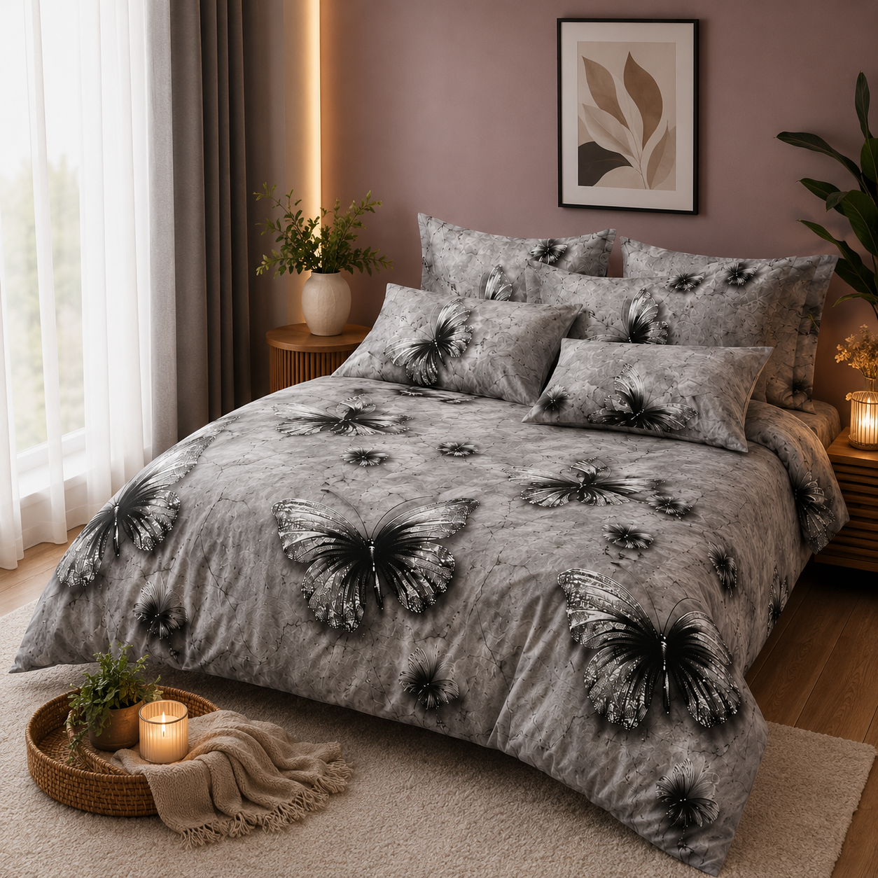 ✨ Lenjerie de Pat cu Elastic Premium Pucioasa – 4 Piese