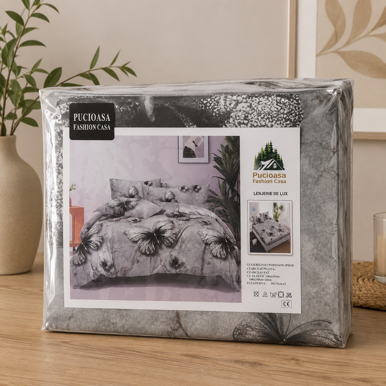 ✨ Lenjerie de Pat cu Elastic Premium Pucioasa – 4 Piese