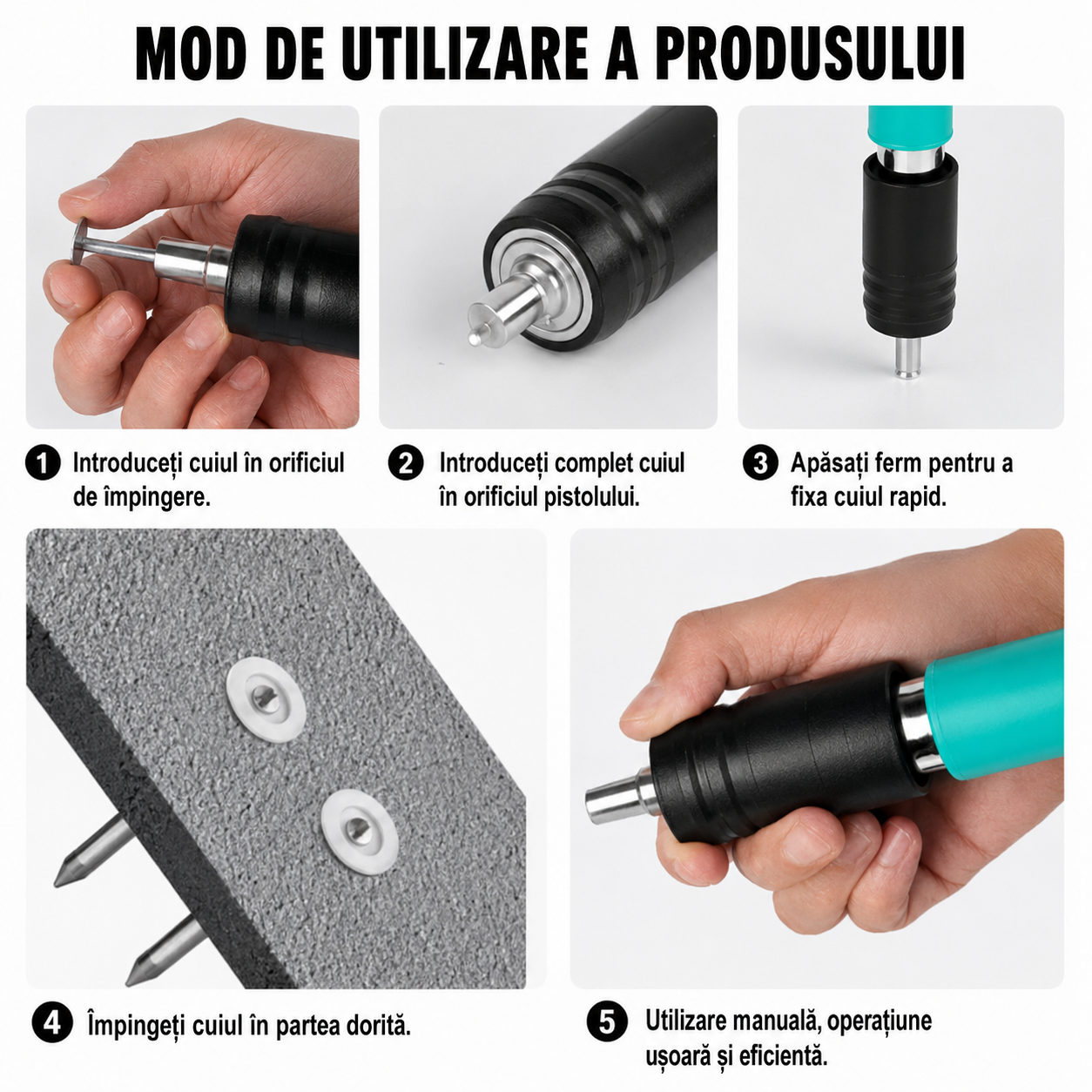 Trusa Pistol de Cuie cu Accesorii si 100 Cuie Incluse