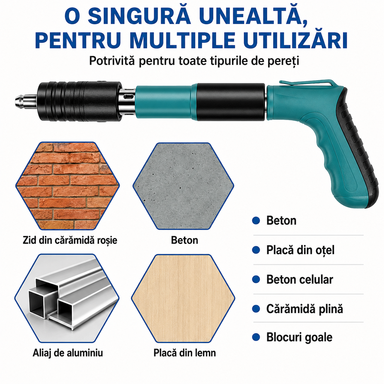 Trusa Pistol de Cuie cu Accesorii si 100 Cuie Incluse